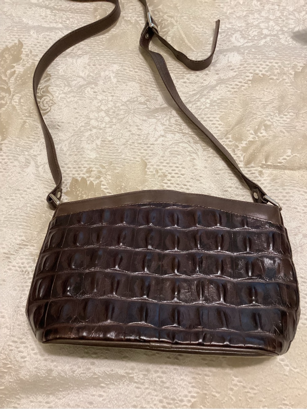 Classic Brown Croc-Embossed Crossbody Bag